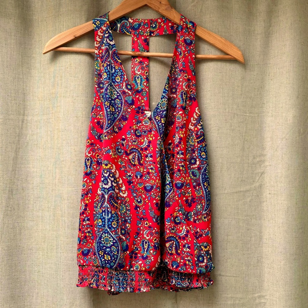 Lucky Brand T-Back Red Paisley Tank | Size Small